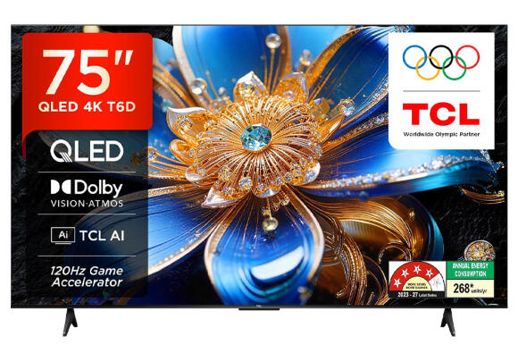 Телевизор TCL 75T6D 75" 120 Гц 4K UHD QLED Google TV